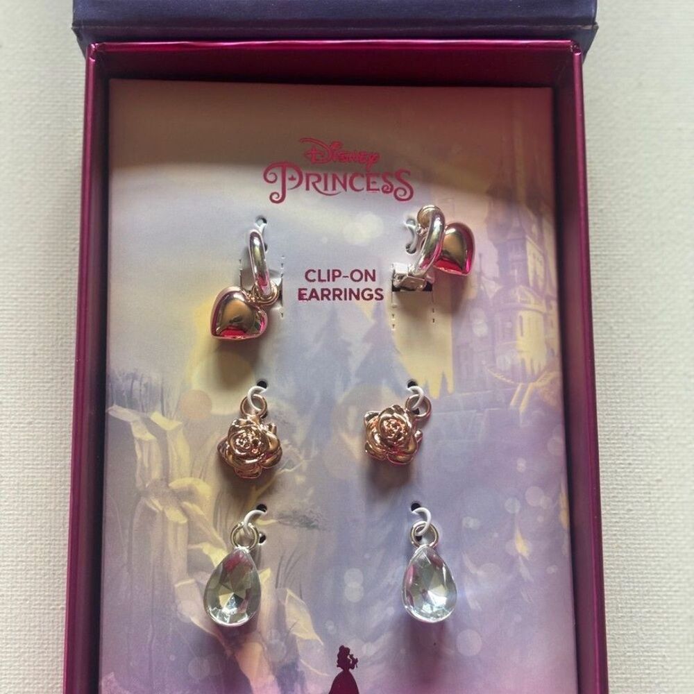 Disney Princess Heart and Rose Earrings - Silver and Gold